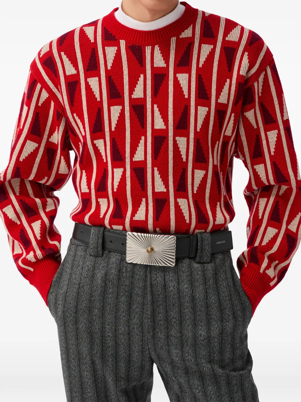 Versace Gebreide trui van wol en kasjmier met jacquard Rood