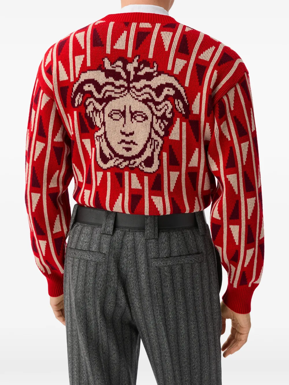 Versace Gebreide trui van wol en kasjmier met jacquard Rood