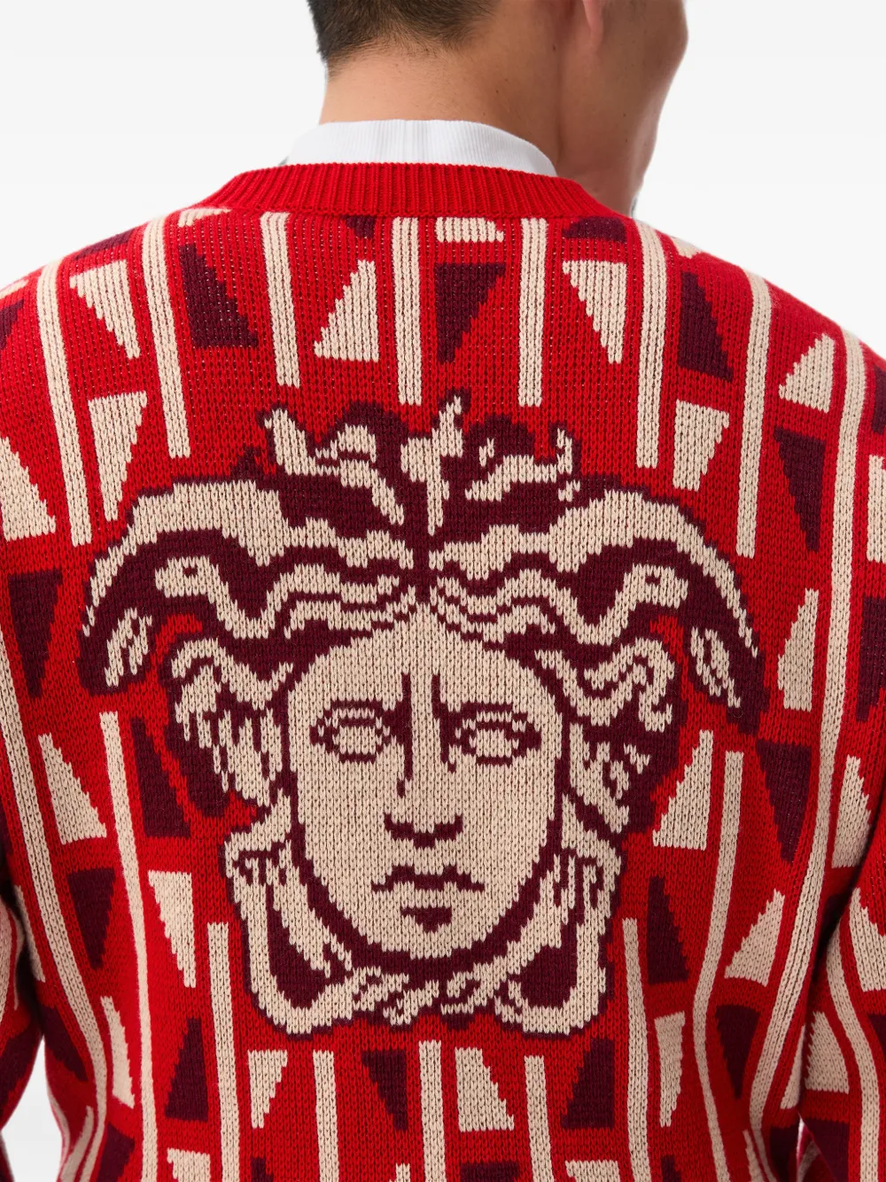 Versace Gebreide trui van wol en kasjmier met jacquard Rood