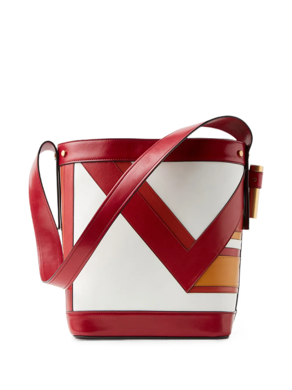 Versace Kleine Pivot leren bucket-tas met patchwork Rood