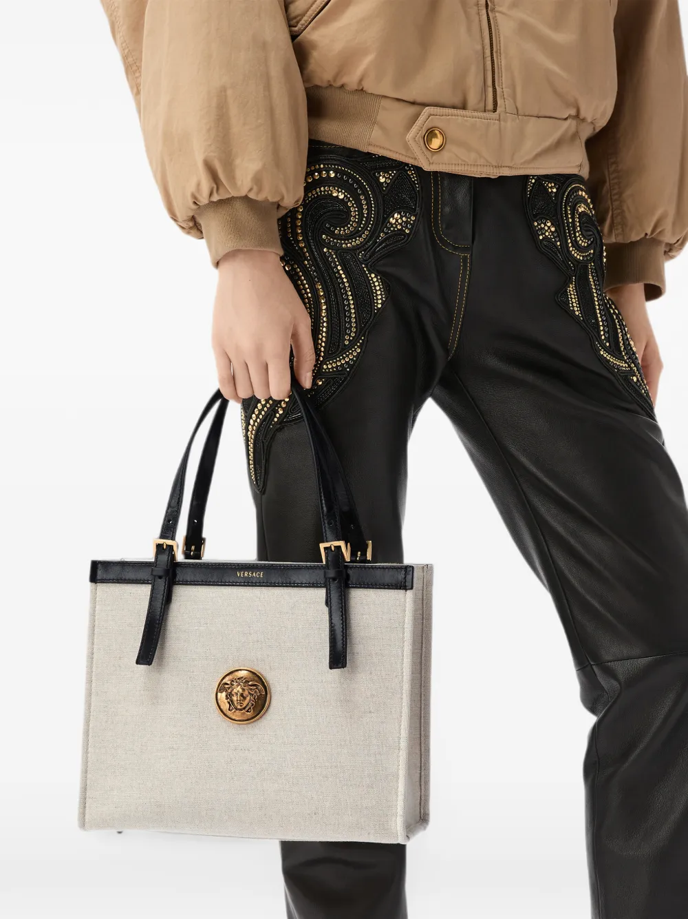 Versace Rivière Canvas Tote in Neutrals, view 3