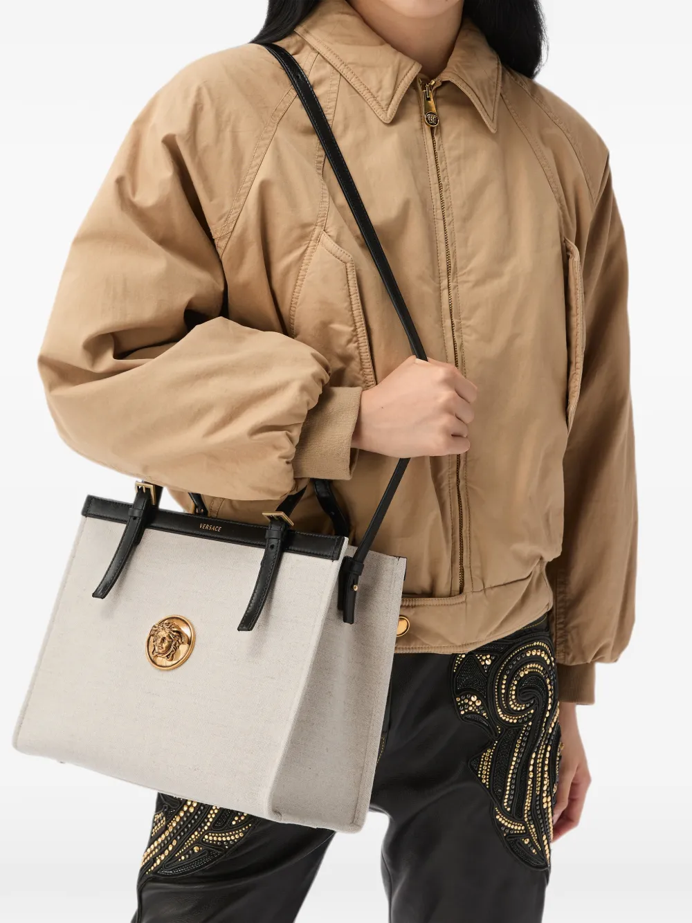 Versace Rivière Canvas Tote in Neutrals, view 2