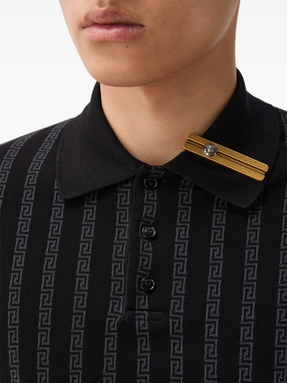 Versace Piqué poloshirt met katoenen jacquard Zwart