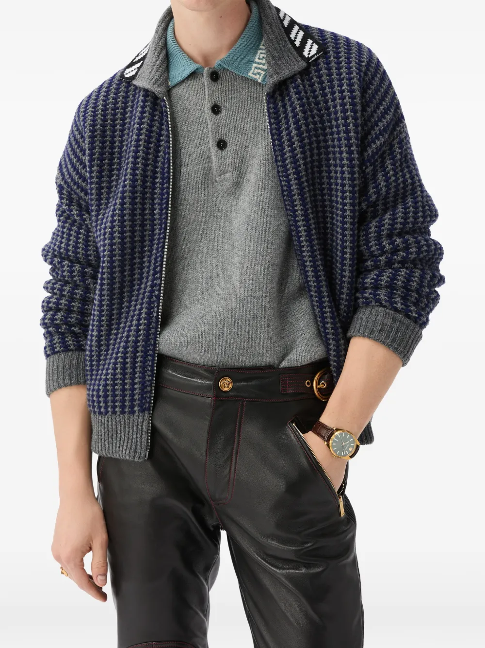Versace Gebreid wollen vest met rits Blauw