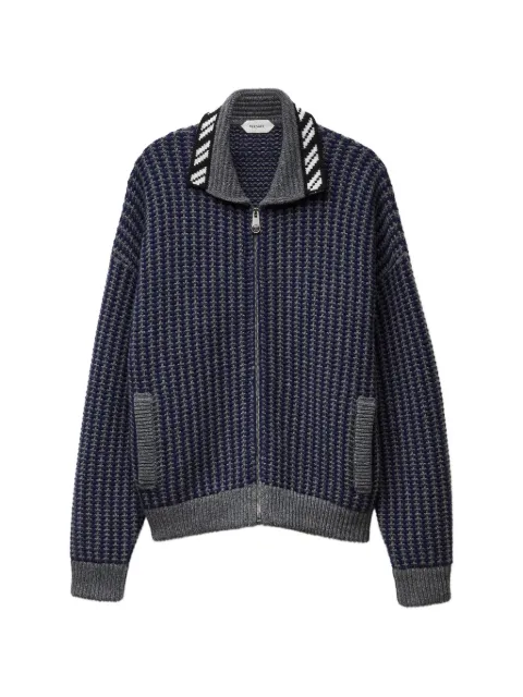 Versace intarsia wool knit zip cardigan