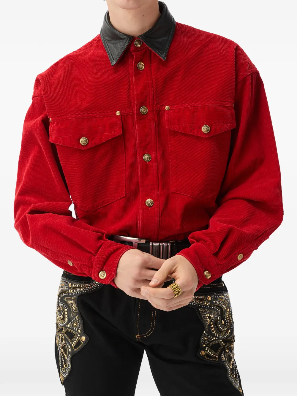 Versace Ribfluwelen jack Rood