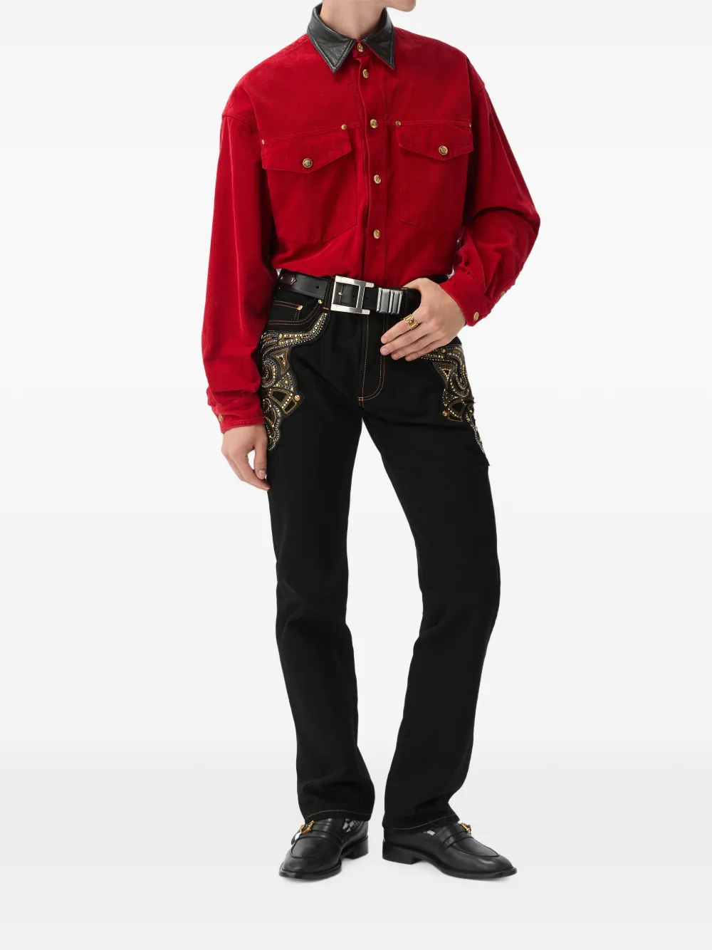 Versace Ribfluwelen jack Rood