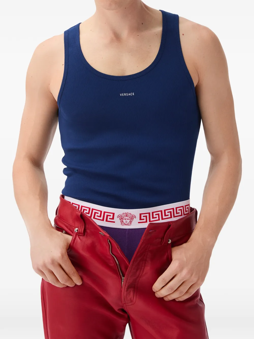 Versace Tanktop met geborduurd logo Blauw