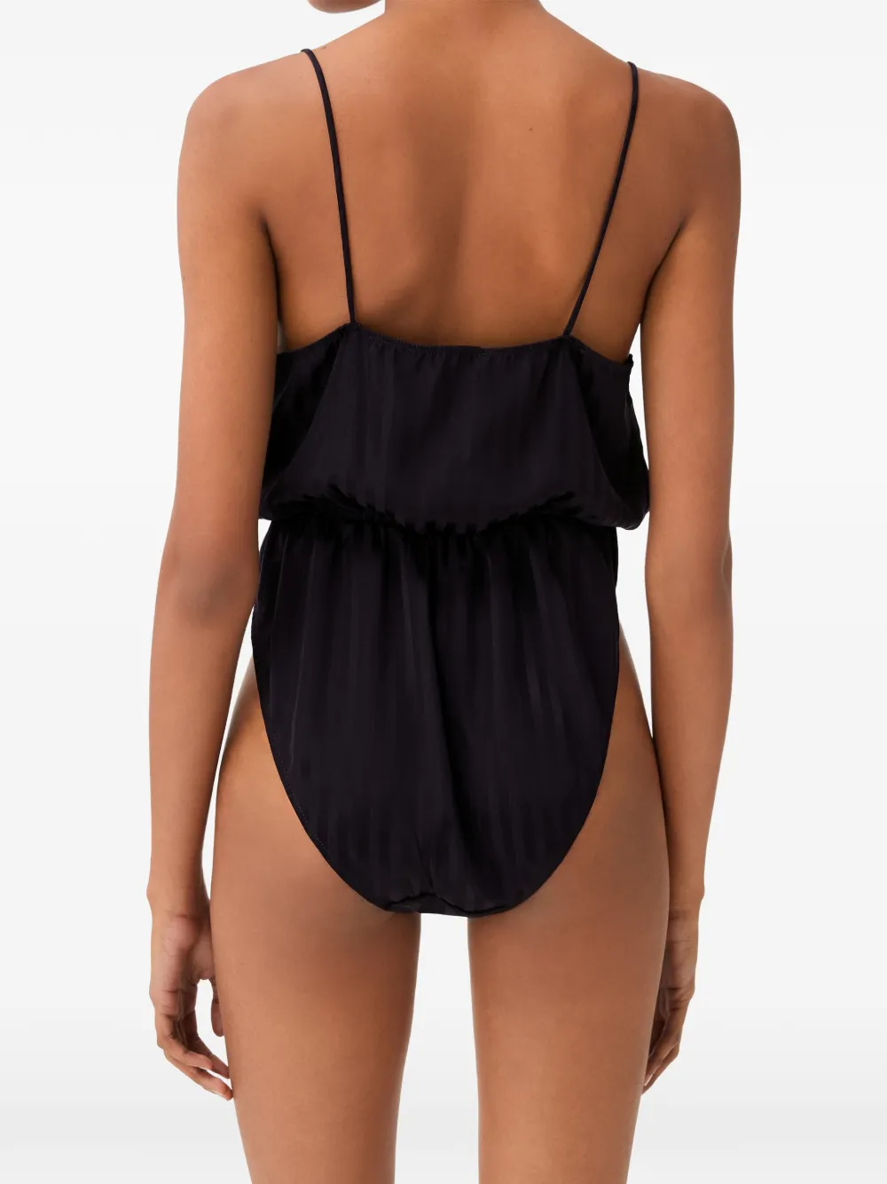 Versace Zijden body met kanten afwerking en jacquard Zwart