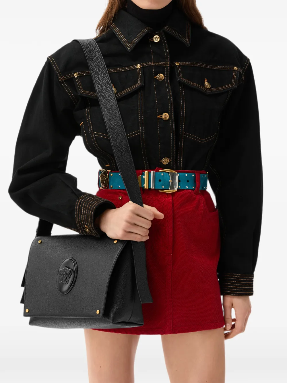 Versace Kleine Lou leren messengertas Zwart