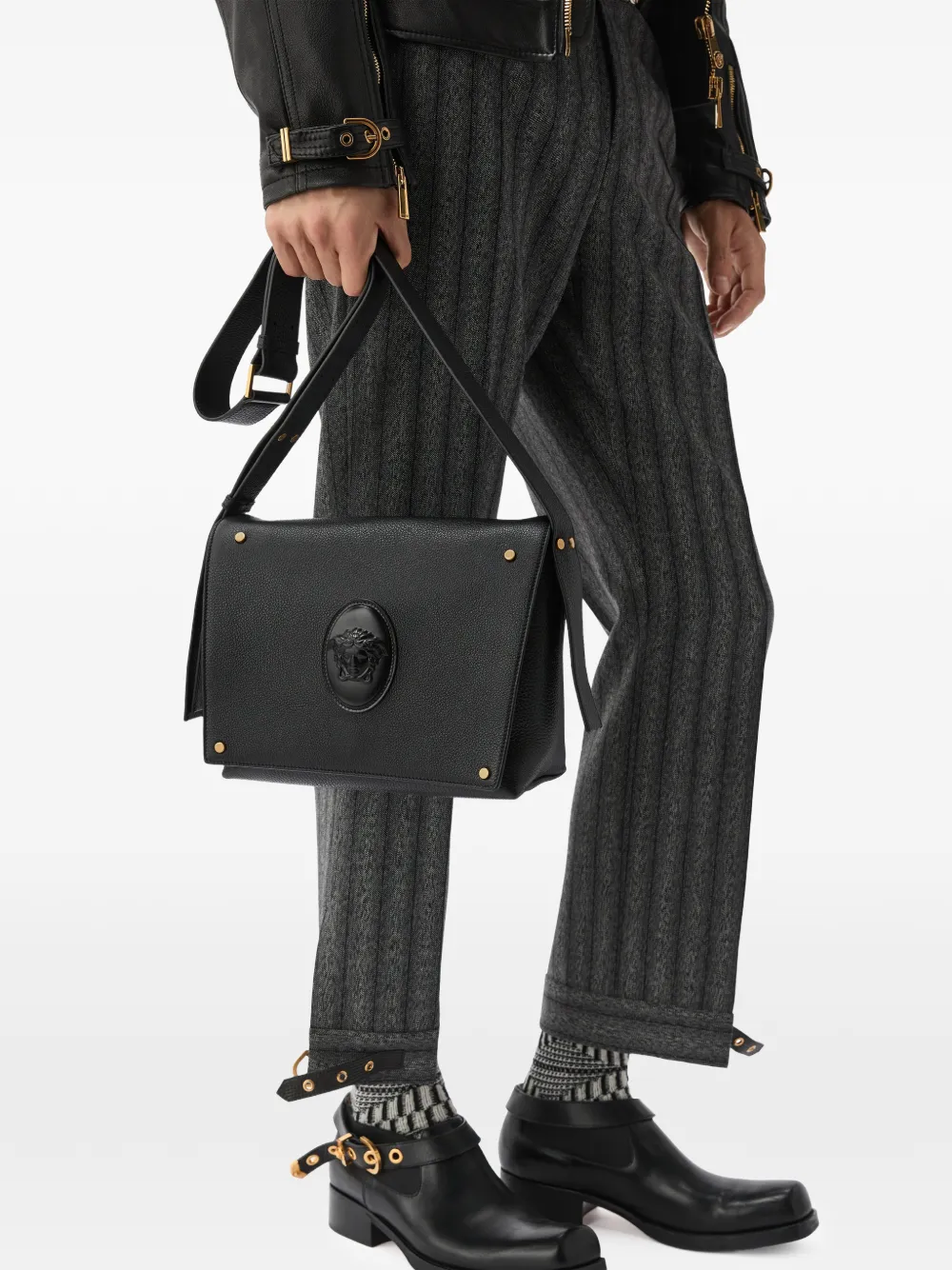 Versace Kleine Lou leren messengertas Zwart