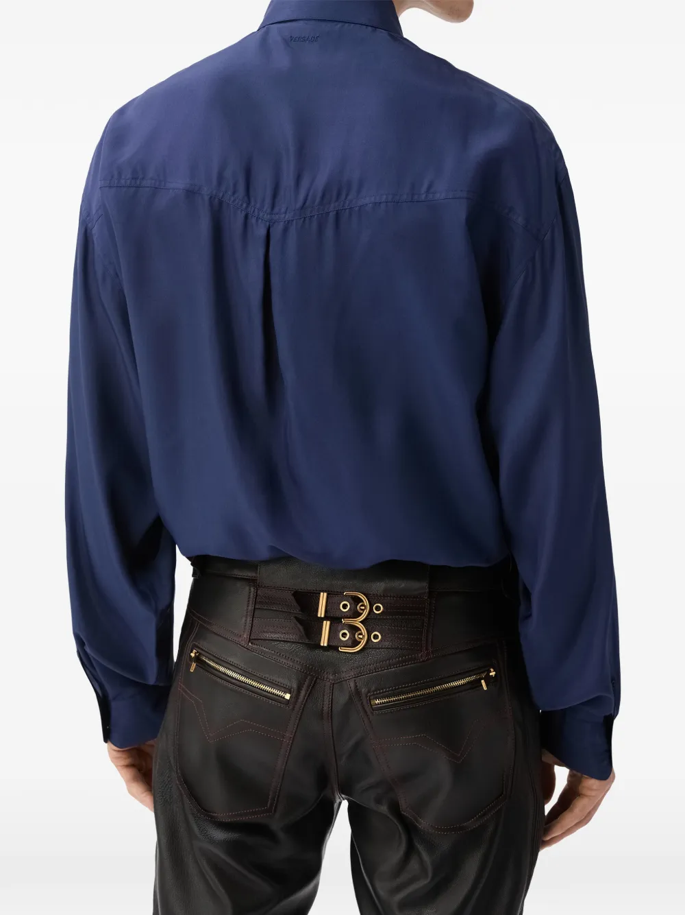 Versace Zijden popeline overhemd met geborduurd detail Blauw