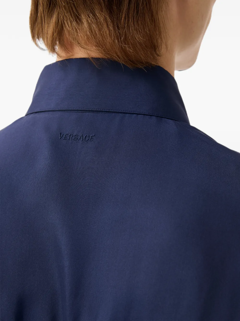 Versace Zijden popeline overhemd met geborduurd detail Blauw