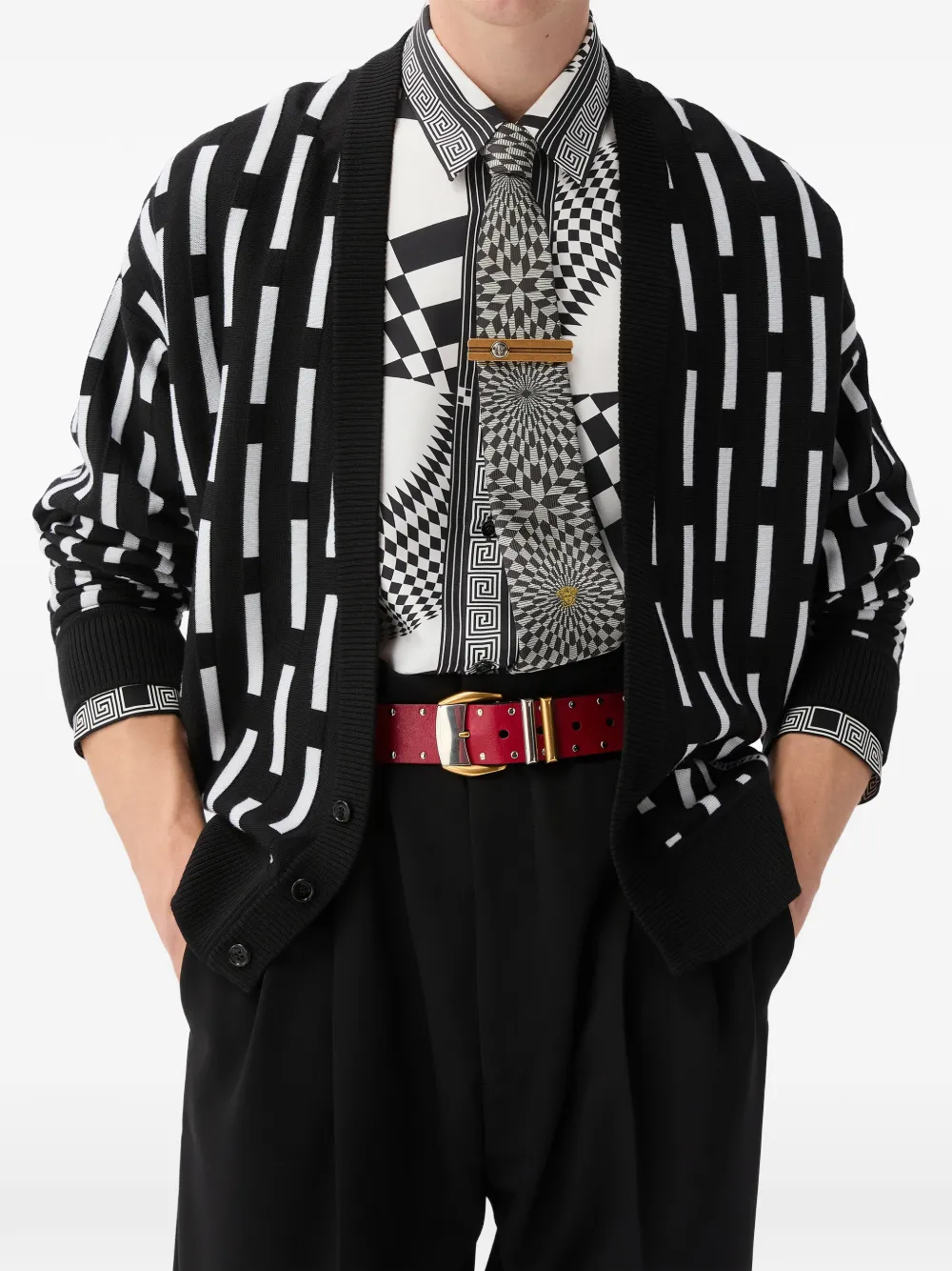 Versace Wollen gebreide trui met geborduurd logo Zwart