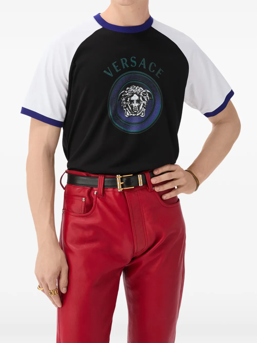 Versace Regular katoenen jersey T-shirt met print Zwart
