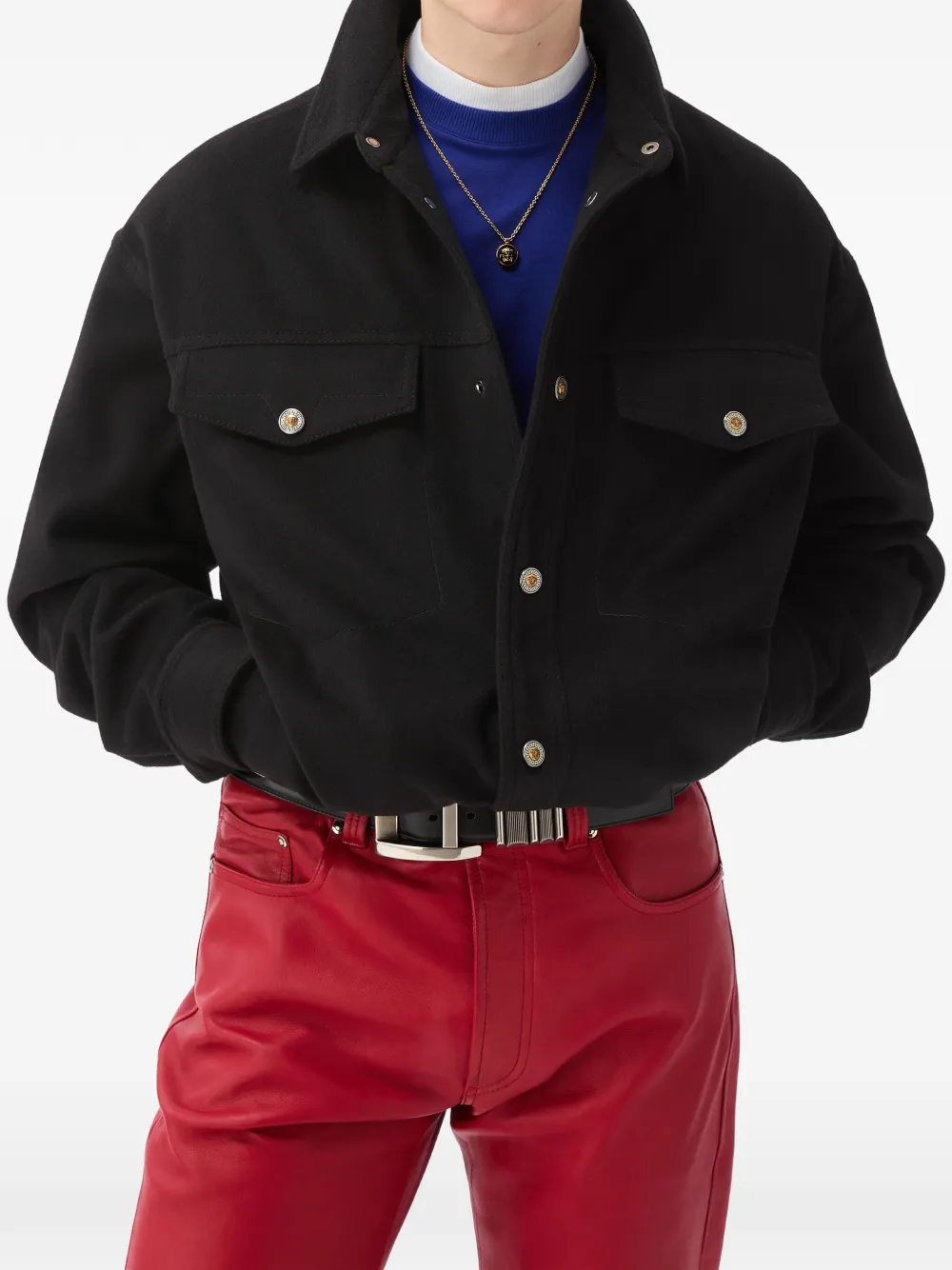 Versace Shirtjack met zak en logoknoop Zwart