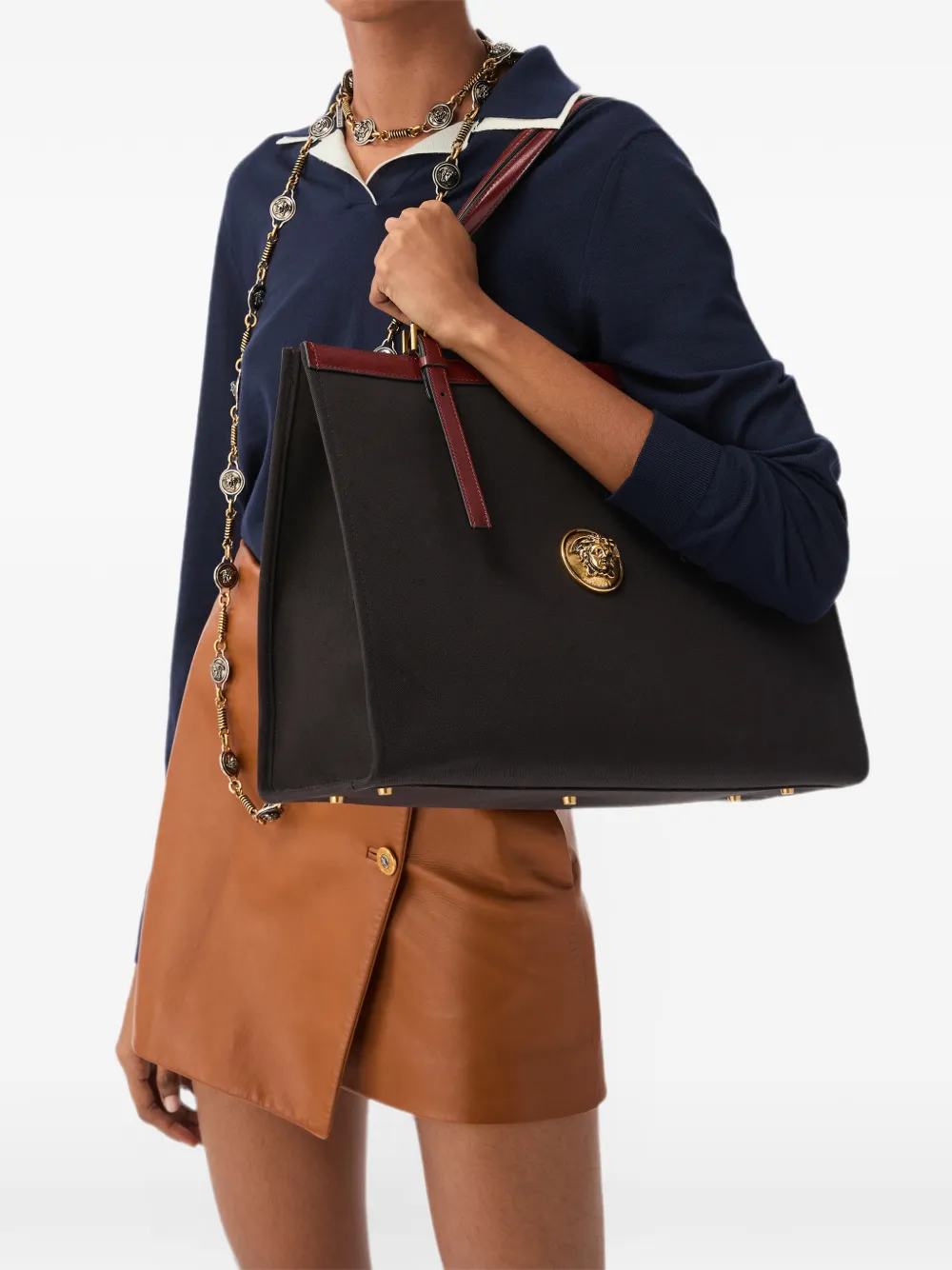 Versace Rivière grote canvas shopper Zwart