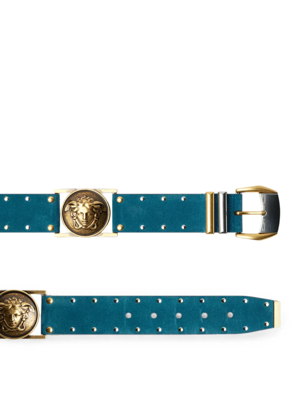 Versace Suède riem met studs 4 cm Blauw