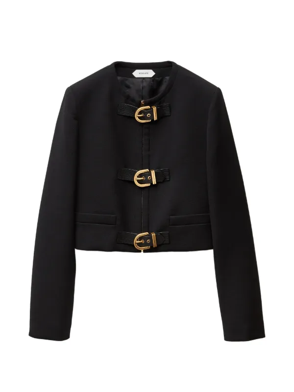Versace Natté Wool Crop Jacket in Black