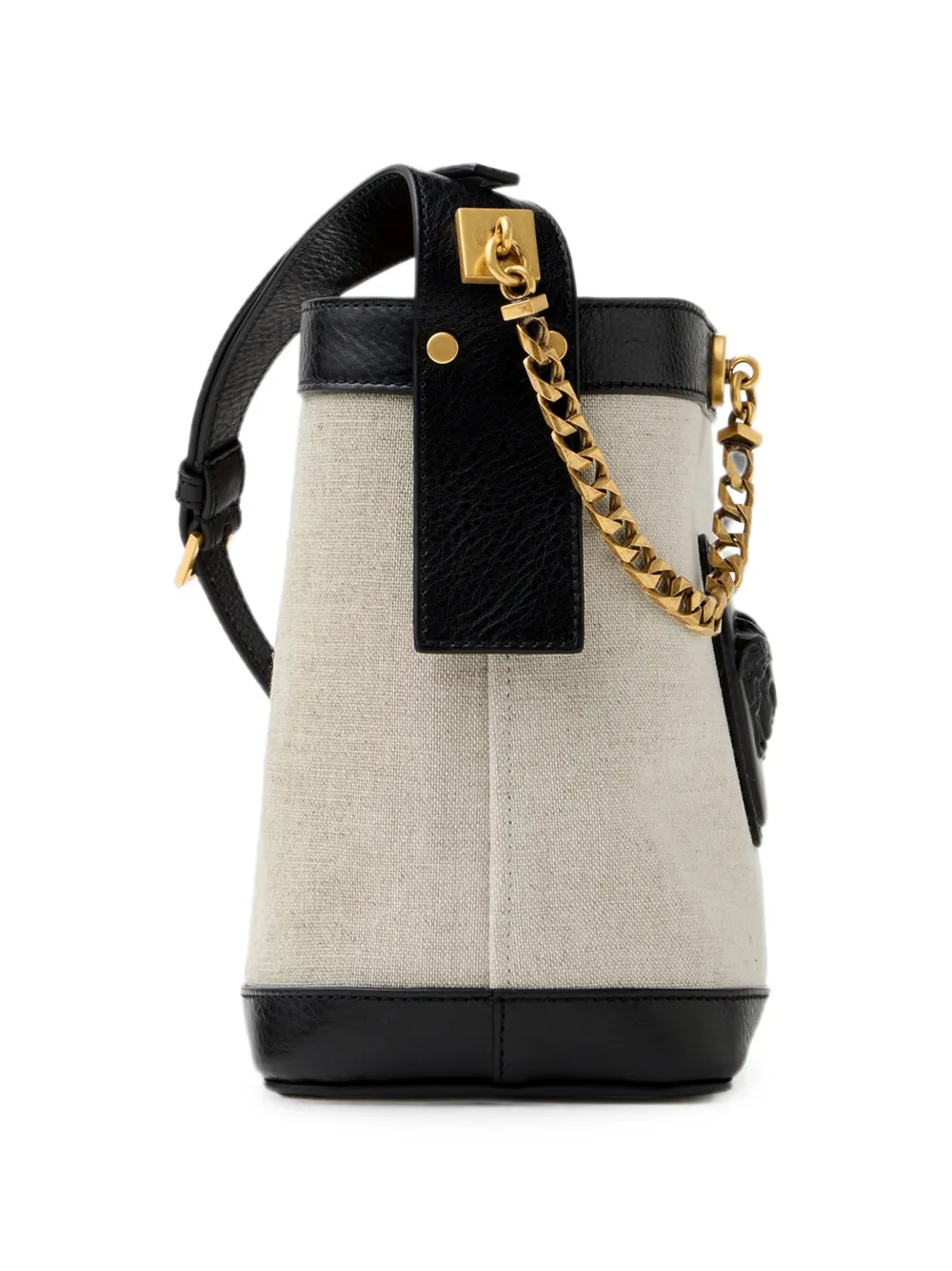 Versace Pivot canvas mini bucket-tas Beige
