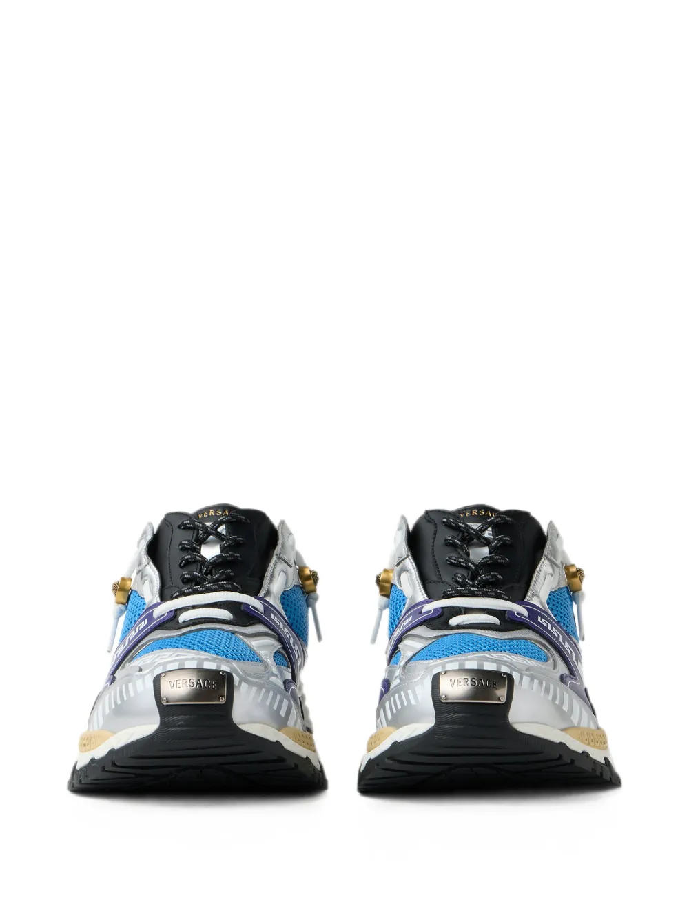 Versace Icaro metallic leren sneakers Zilver