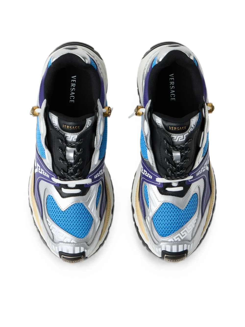 Versace Icaro metallic leren sneakers Zilver