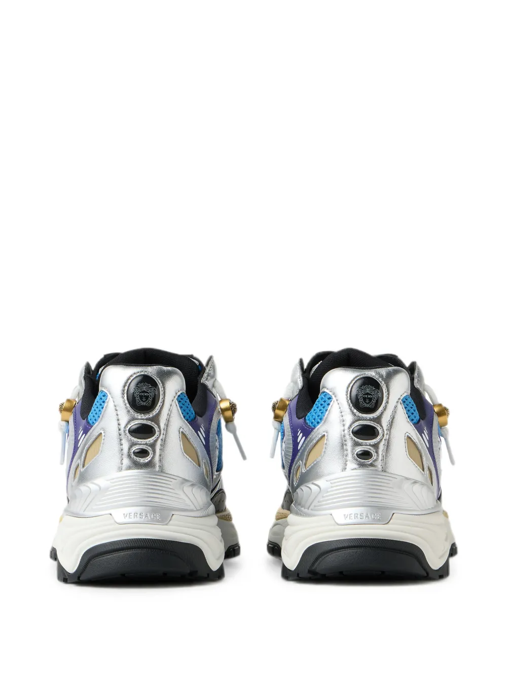 Versace Icaro metallic leren sneakers Zilver