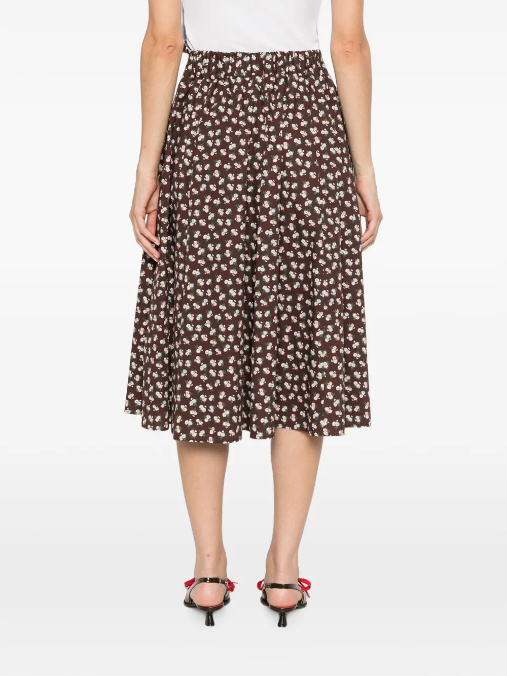 MSGM Midi-plooirok met bloemenprint Bruin