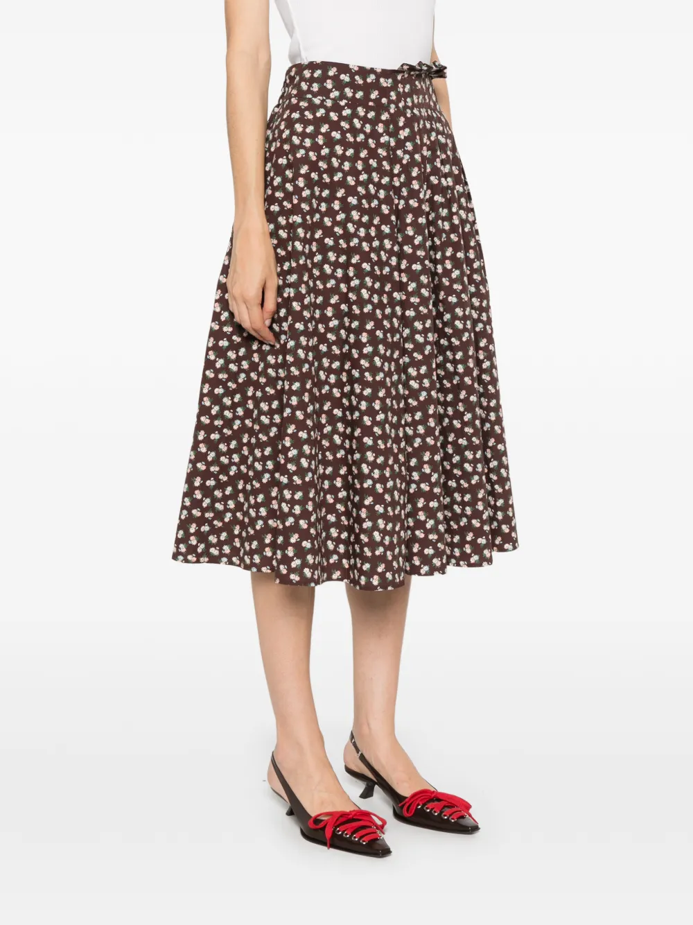 MSGM Midi-plooirok met bloemenprint Bruin