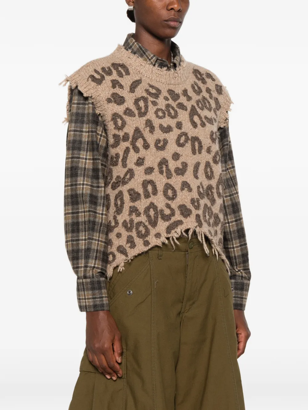R13 leopard-pattern top - Brown