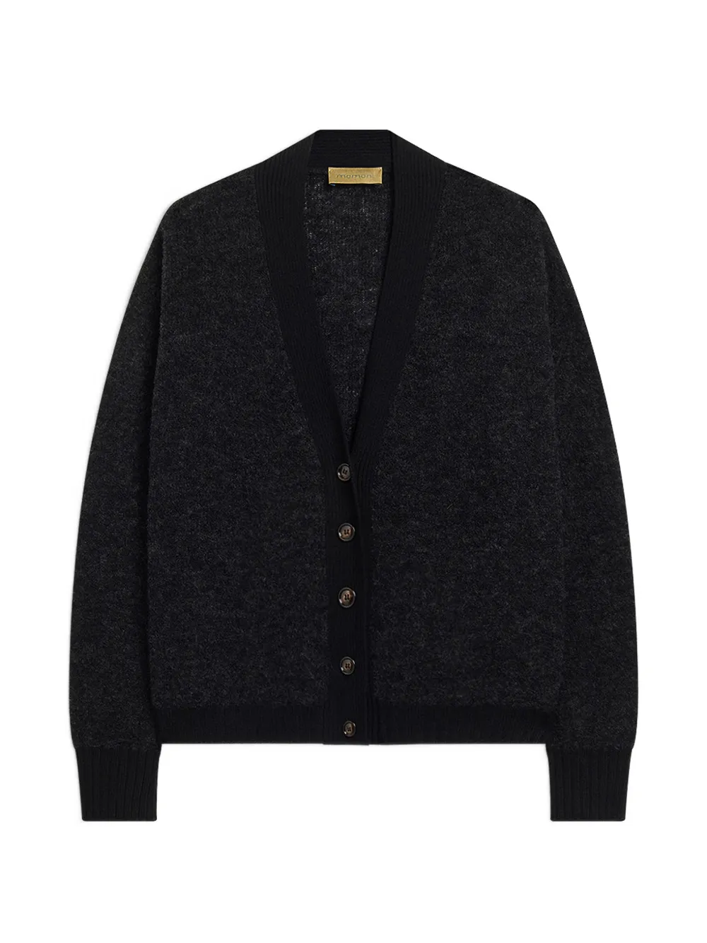 Momoní Pra Bouclé-knit Ribbed-trim Cardigan In Black