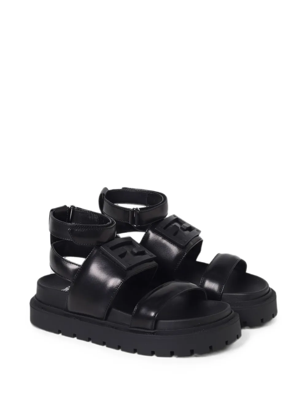 Fendi Kids FF logo-plaque sandals Zwart