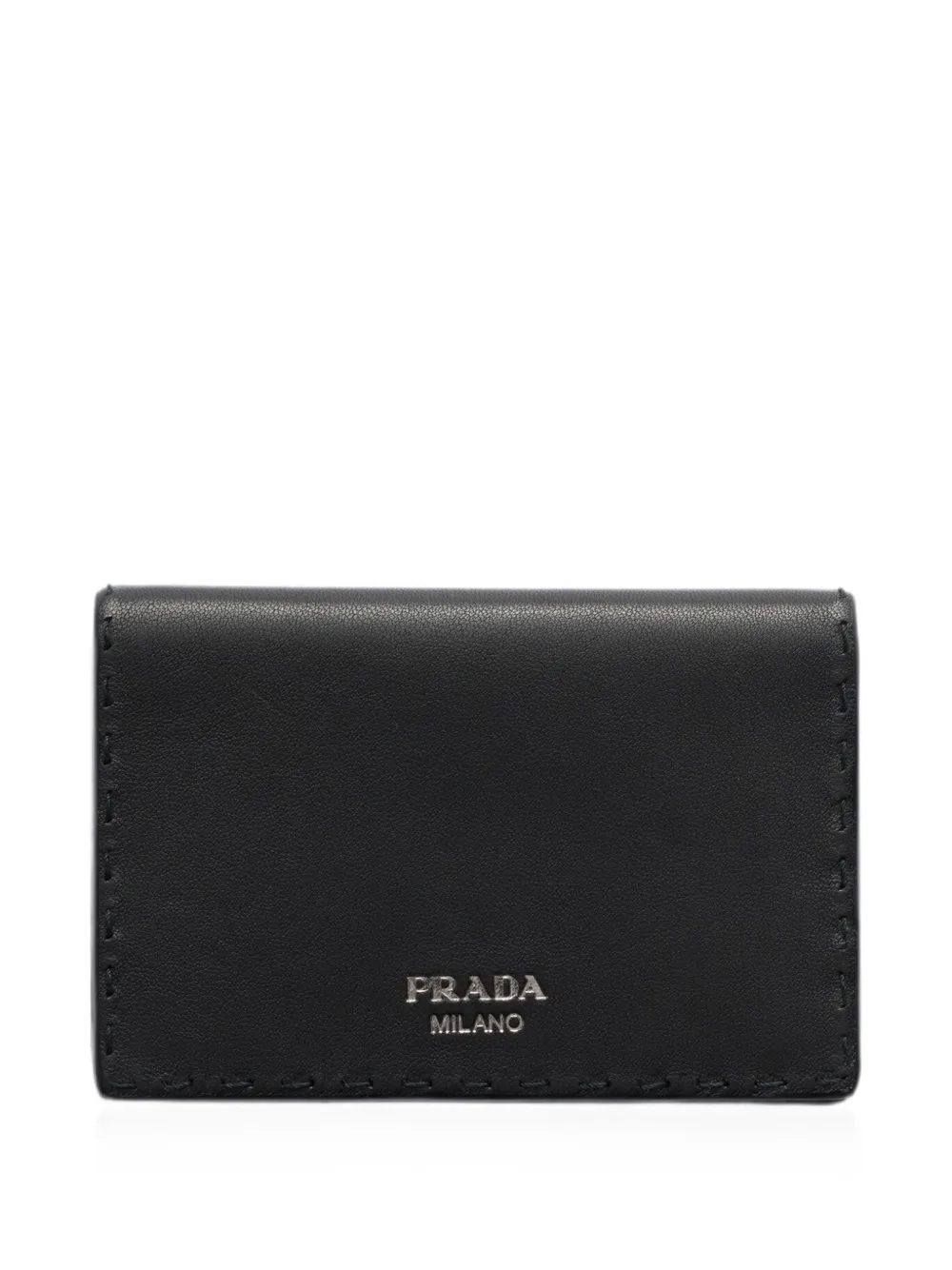 Prada Antiqued Leather Card Holder In Black