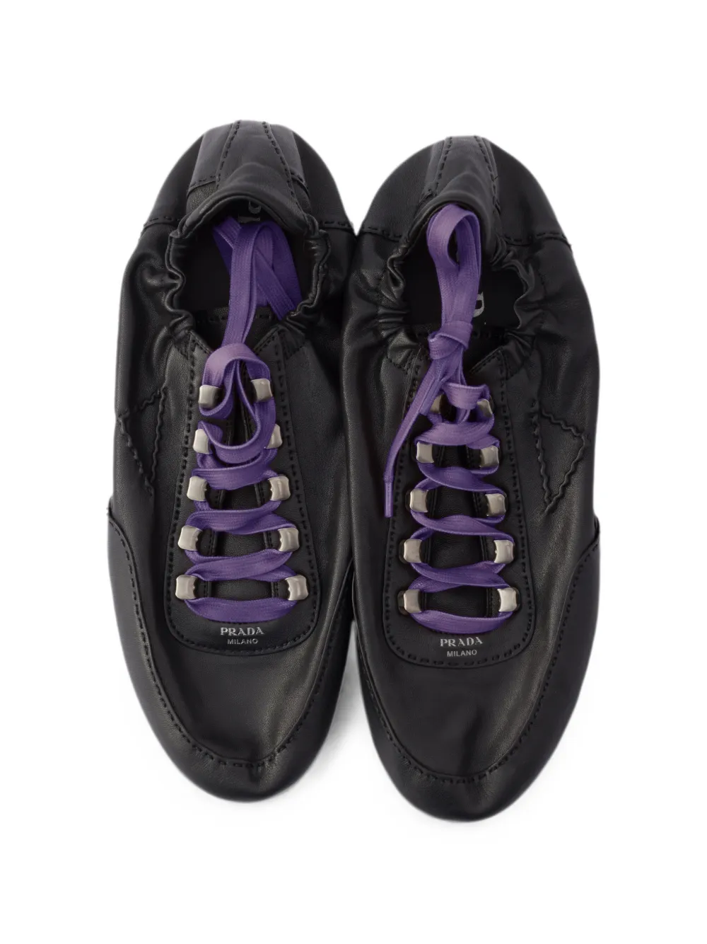 Prada Collapse Antieke nappa leren sneakers met haken Zwart