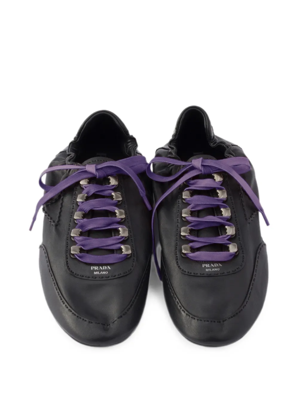 Prada Collapse Antieke nappa leren sneakers met haken Zwart