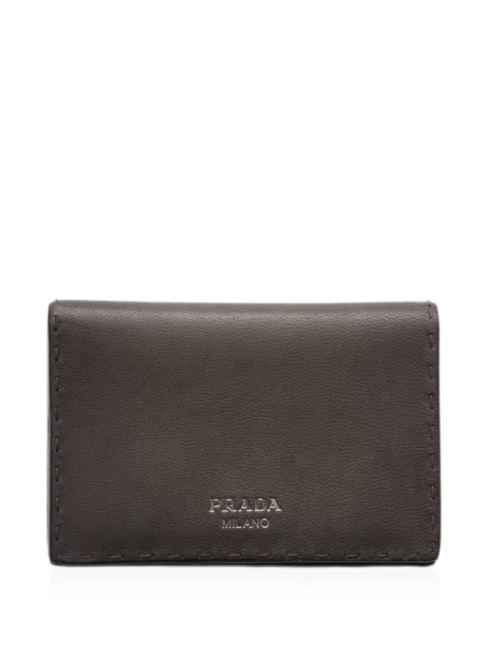 Prada Antiqued Leather Card Holder In Brown