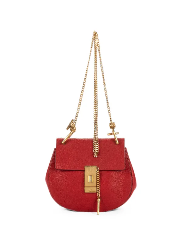 chloe mini drew crossbody backpack Suede Calfskin Leather Bag Black Grained lambskin shoulder bag in plaid red Chloe Mini Drew Leather Shoulder