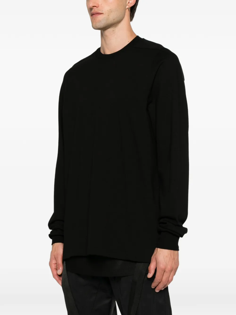 Rick Owens Katoenen T-shirt met ronde hals en lange mouwen Zwart