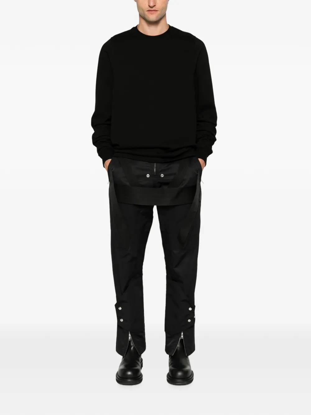 Rick Owens Katoenen T-shirt met ronde hals en lange mouwen Zwart