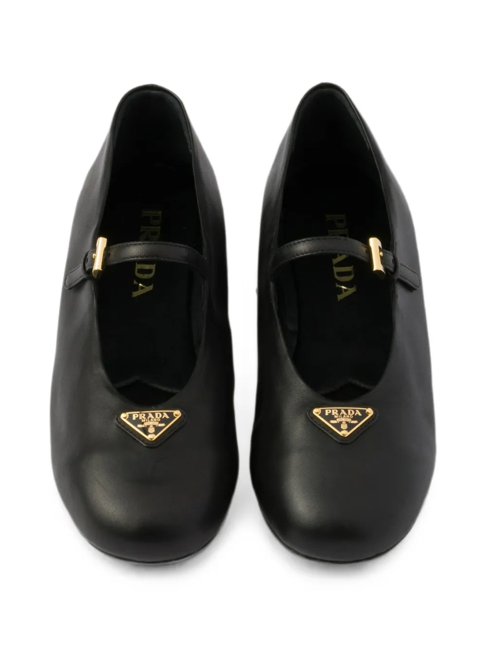 Prada buckle-strap triangle-logo ballet flats Zwart
