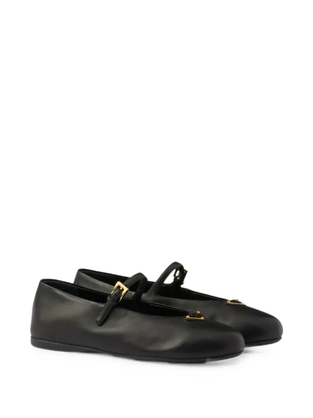 Prada buckle-strap triangle-logo ballet flats Zwart