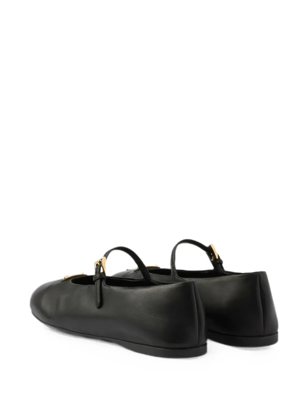Prada buckle-strap triangle-logo ballet flats Zwart