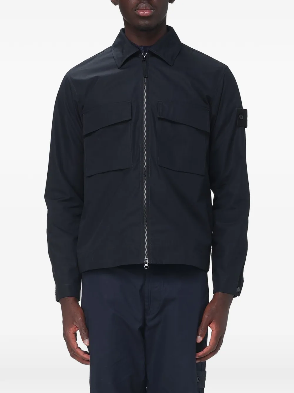 Stone Island logo-patch zip-up shirt jacket - Nero