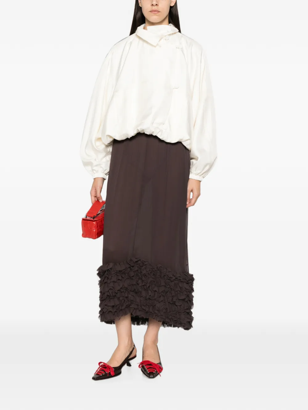MSGM Midi-rok met ruches Bruin