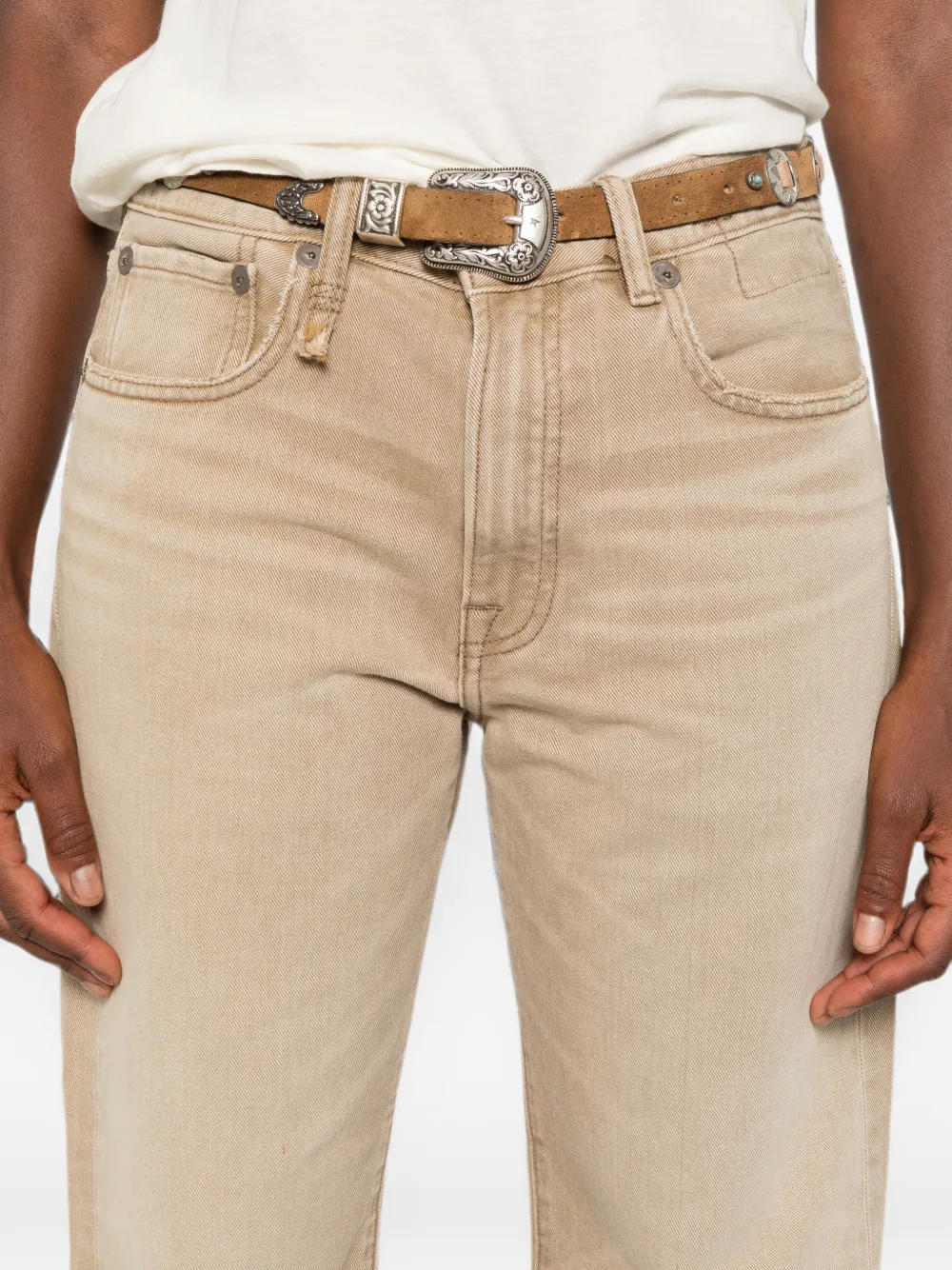 R13 Jeans met riemlussen Beige