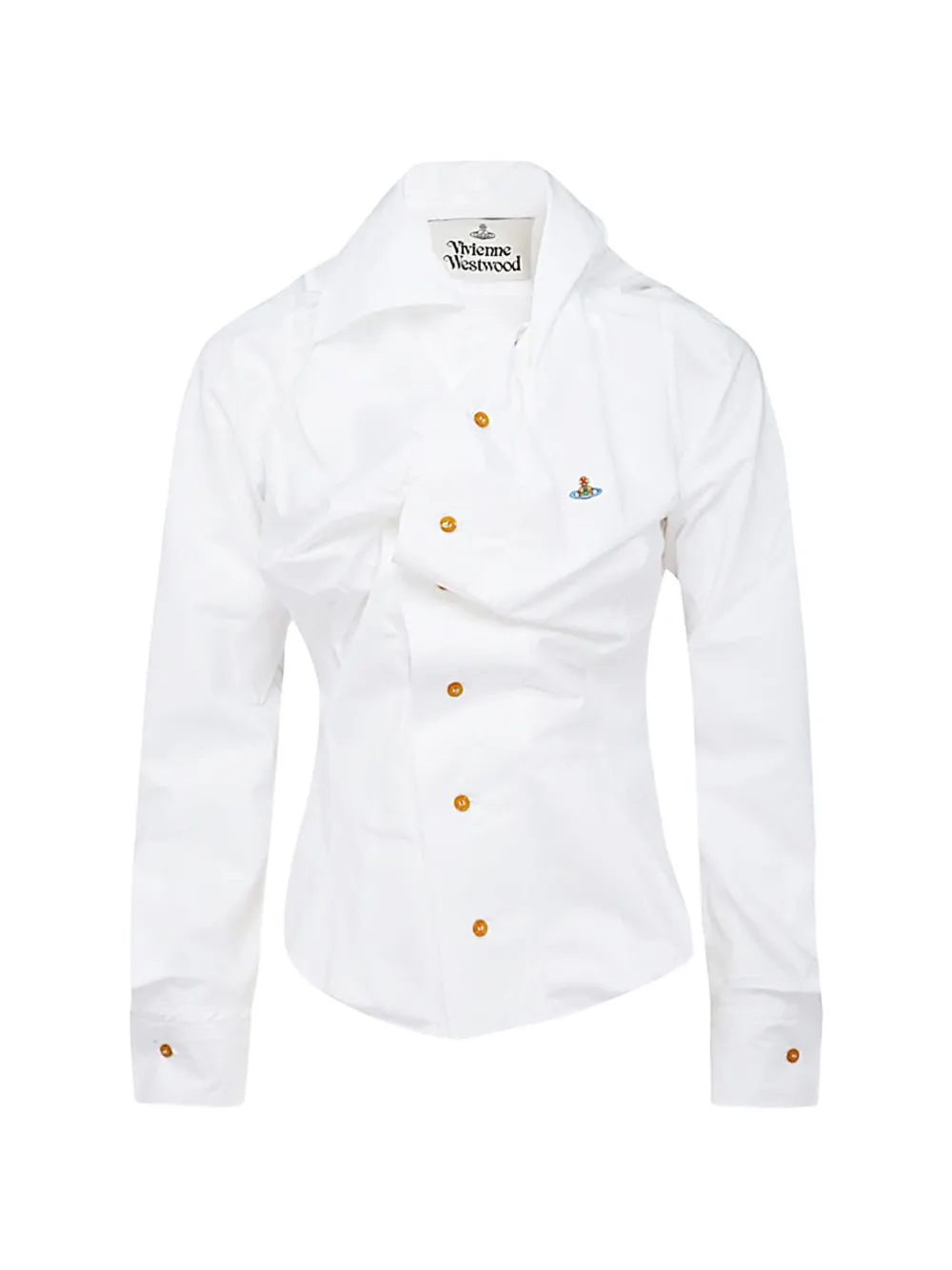 Vivienne Westwood draped Orb-embroidered shirt - White