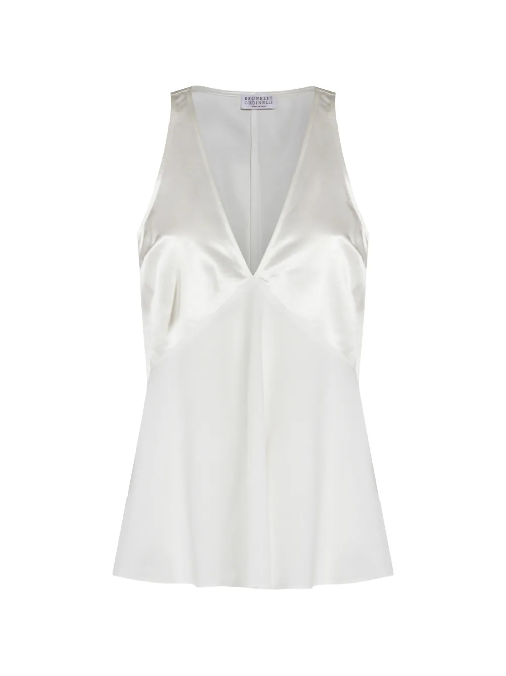Brunello Cucinelli satin-finish V-neck top - Neutrals