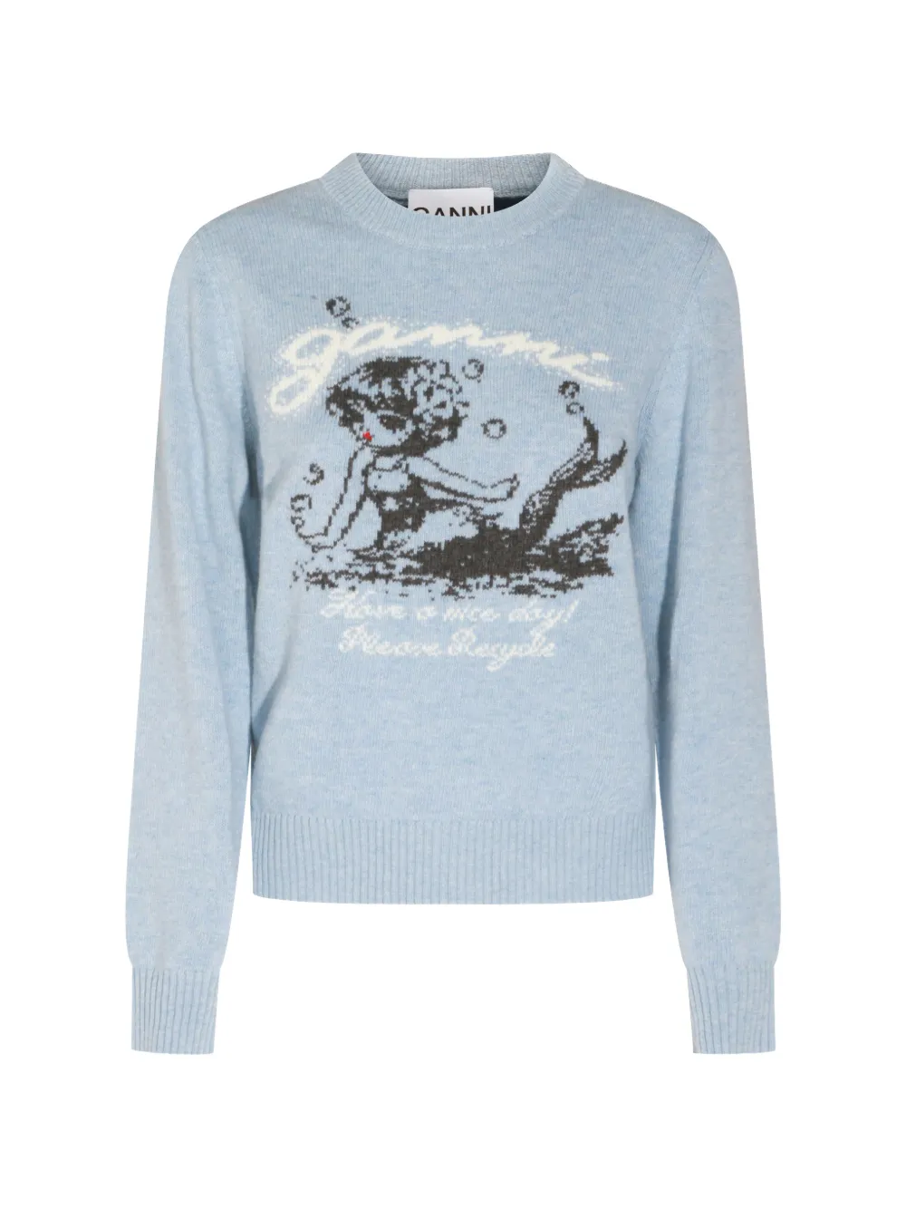 GANNI intarsia-knit crew-neck sweater - Blu