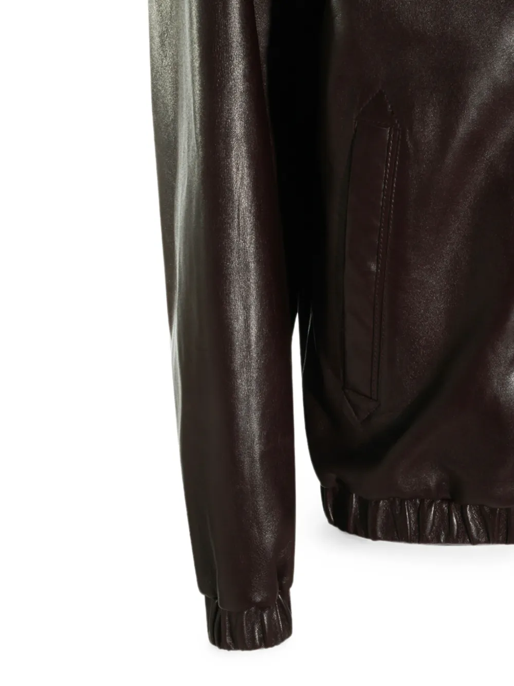 Canali Leren jack met rits Bruin