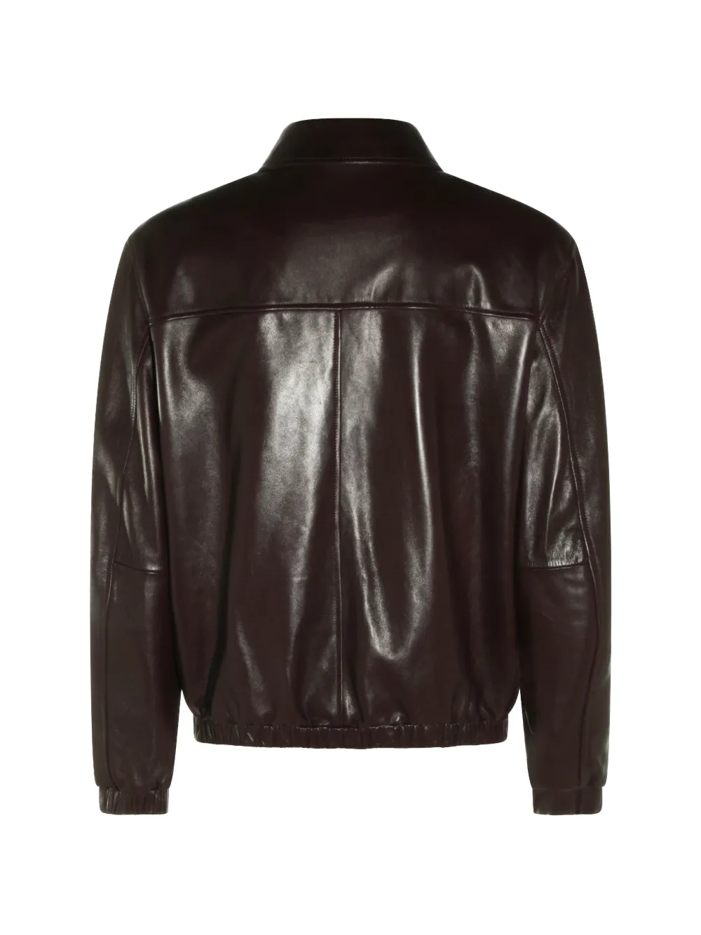 Canali Leren jack met rits Bruin